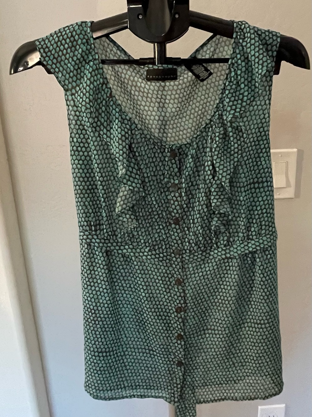 Apostrophe Teal and Black Dotted Sleeveless Blouse